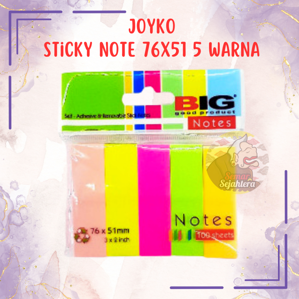 

[SET] STICKY NOTE BIG / PENANDA BUKU / PEMBATAS BUKU KERTAS 76X51 5 WARNA*