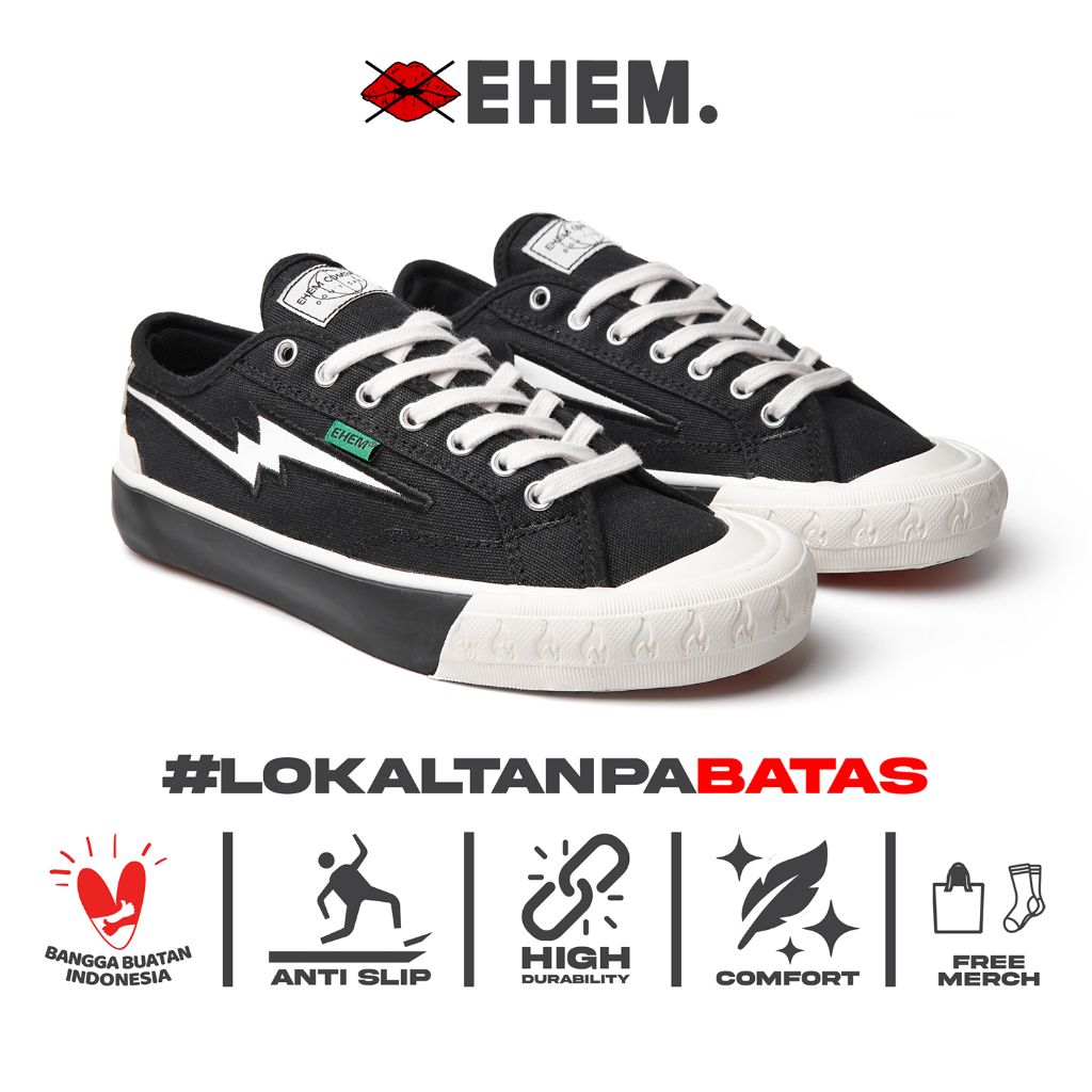 Ehem - Sepatu Sneakers Unisex Pria Wanita Dexter Low Black White