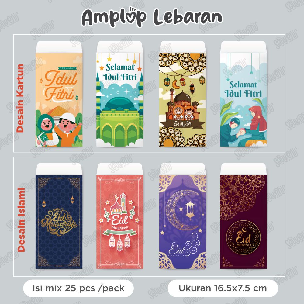 

Amplop Lebaran Idul Fitri + Box uk16.5x7.5 cm ( masuk uang kertas ) Angpao murah perpak isi 25 pcs
