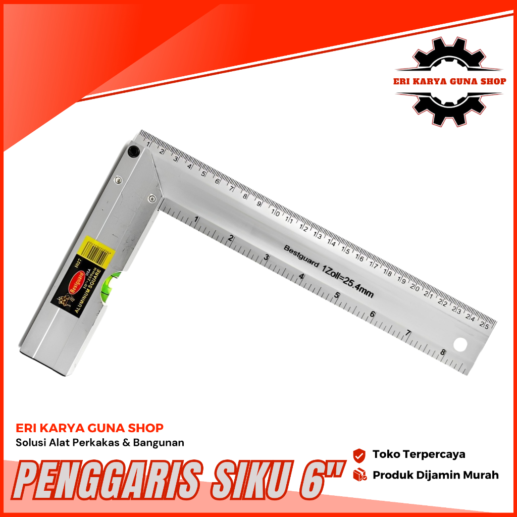 

Penggaris Siku Tukang Waterpass 15cm/Pasekon Penggaris Siku Mistar Aluminium 6 inch