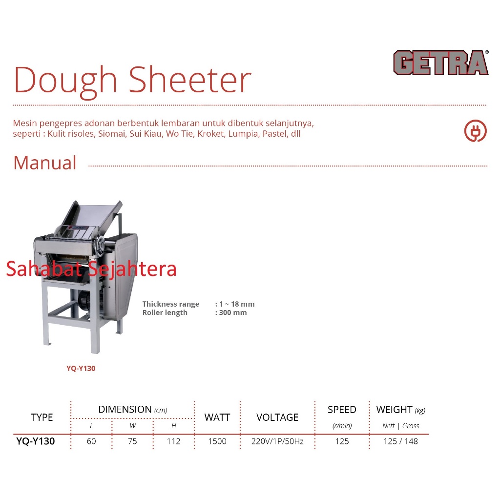 GETRA Dough Sheeter Manual YQ-Y130 Mesin Pengepres Adonan