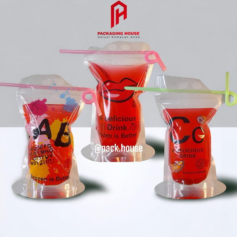 Standing Pouch motif 500 ml | Tempat minuman kekinian | Gelas Twin cup 32 oz | Gelas minuman kembar 