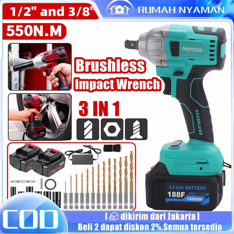 STOK TERBARU Mesin Impact Cordless Impact Wrench 55NM 188VF Impact Wrench CORDLESS IMPACT WRENCH Ele