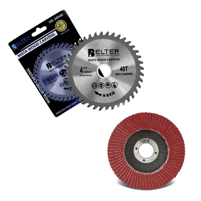 Paket 2pcs Mata gergaji Gerinda Bulat Belah dan potong kayu amplas susun