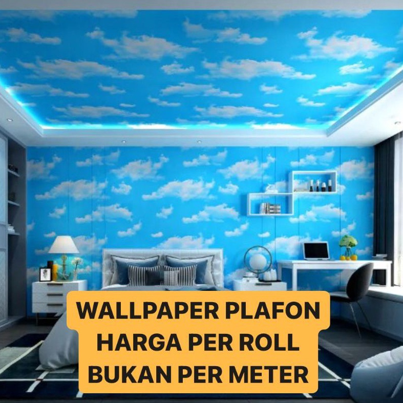 HARGA TERMURAAH Wallpaper Stiker Atap Plafon Dinding Motif AWAN BIRU Dekorasi Tembok Rumah Cafe Seko