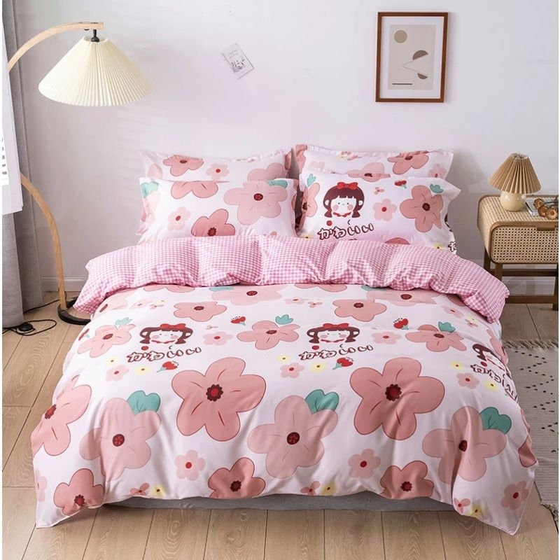 SPREI MOTIF CHIBBI FLOWER PINK // SPREI MOTIF BUNGA CANTIK LUCU
