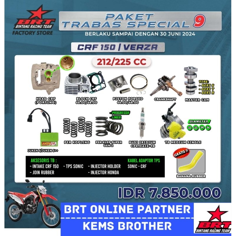 PAKET BORE UP CRF BRT TRABAS SPECIAL 9 ORIGINAL BRT
