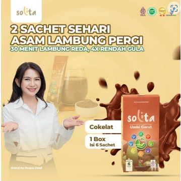 

SOLITA Minuman Serbuk Umbi Garut Isi 6 Sachet Rasa Coklat untuk Atasi Asam Lambung, Maag, dan GERD | SOLITA