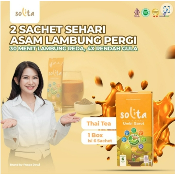 

Solita Minuman Serbuk Umbi Garut Isi 6 Sachet Rasa Thai Tea untuk Atasi Asam Lambung, Maag, dan GERD | SOLITA