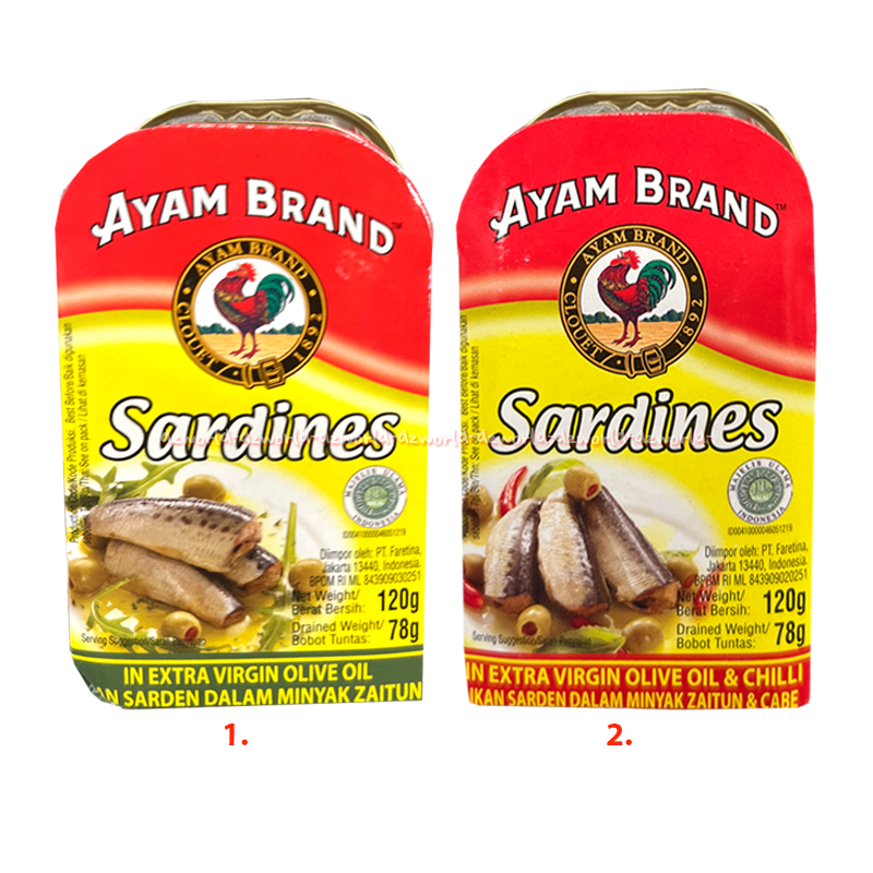 

Ayam Brand Sardines 120gr in Extra Virgin Olive Oil Sarden Ikan Kaleng