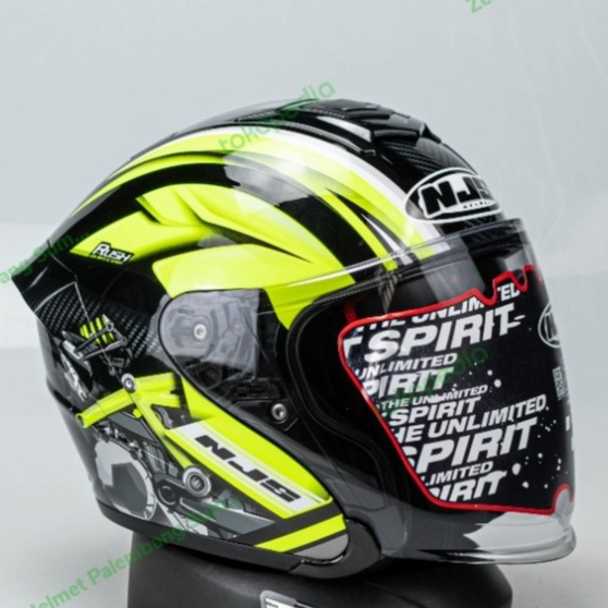 HELM MOTOR NJS KAIROZ RUSH HITAM FLUO YELLOW H/K KUNING HALFFACE SNI