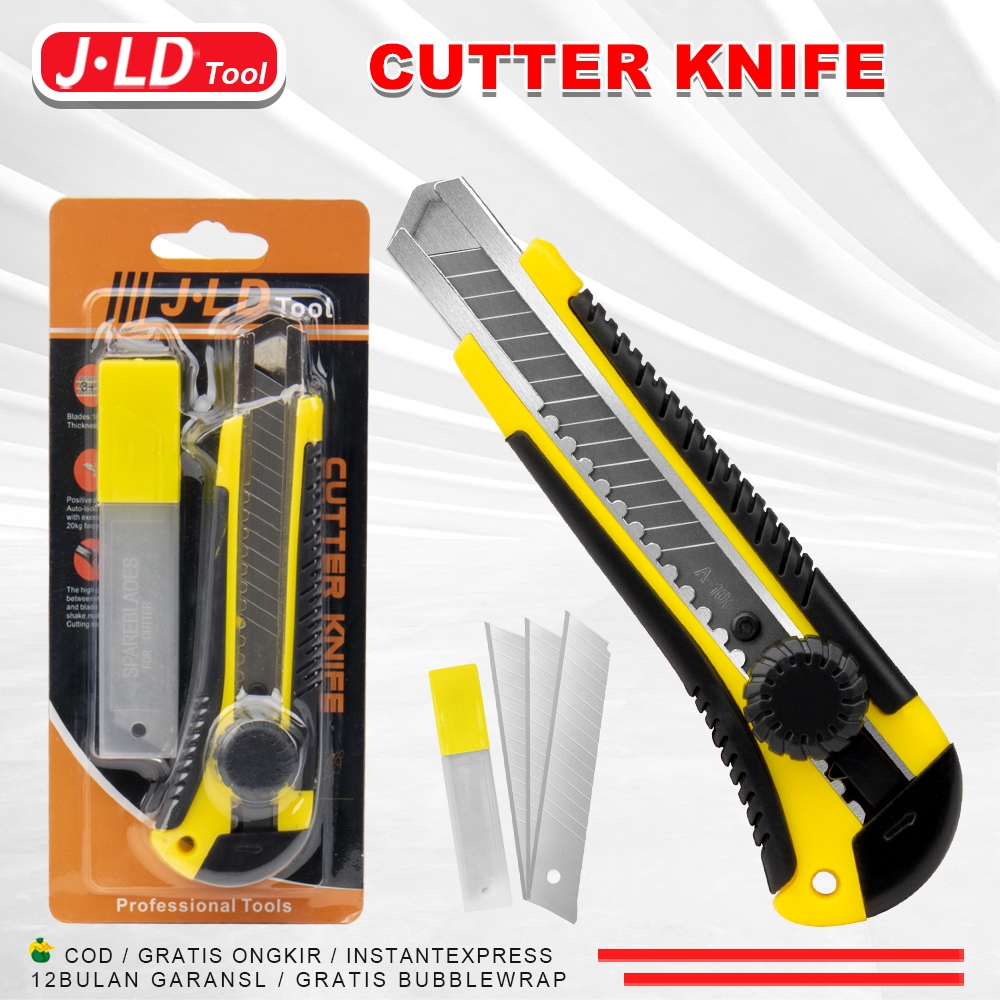 

JLD Pisau Cutter/Utility Knife 18mm Premium Blade Pisau Potong Serbaguna Cuter Alat Pemotong Kertas PVC Kardus /Pisau Cutter 4 Blade