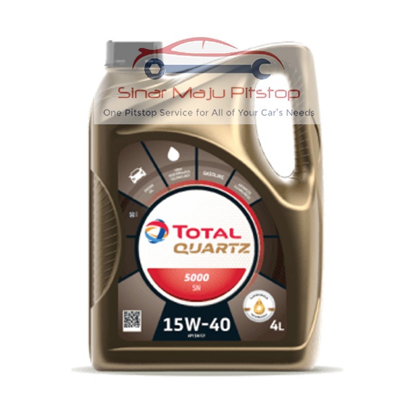 Pelumas Oli Mesin Mobil Bensin - TOTAL QUARTZ 5000 SAE 15W-40 API SN/CF 4 Ltr ORIGINAL SINGAPORE