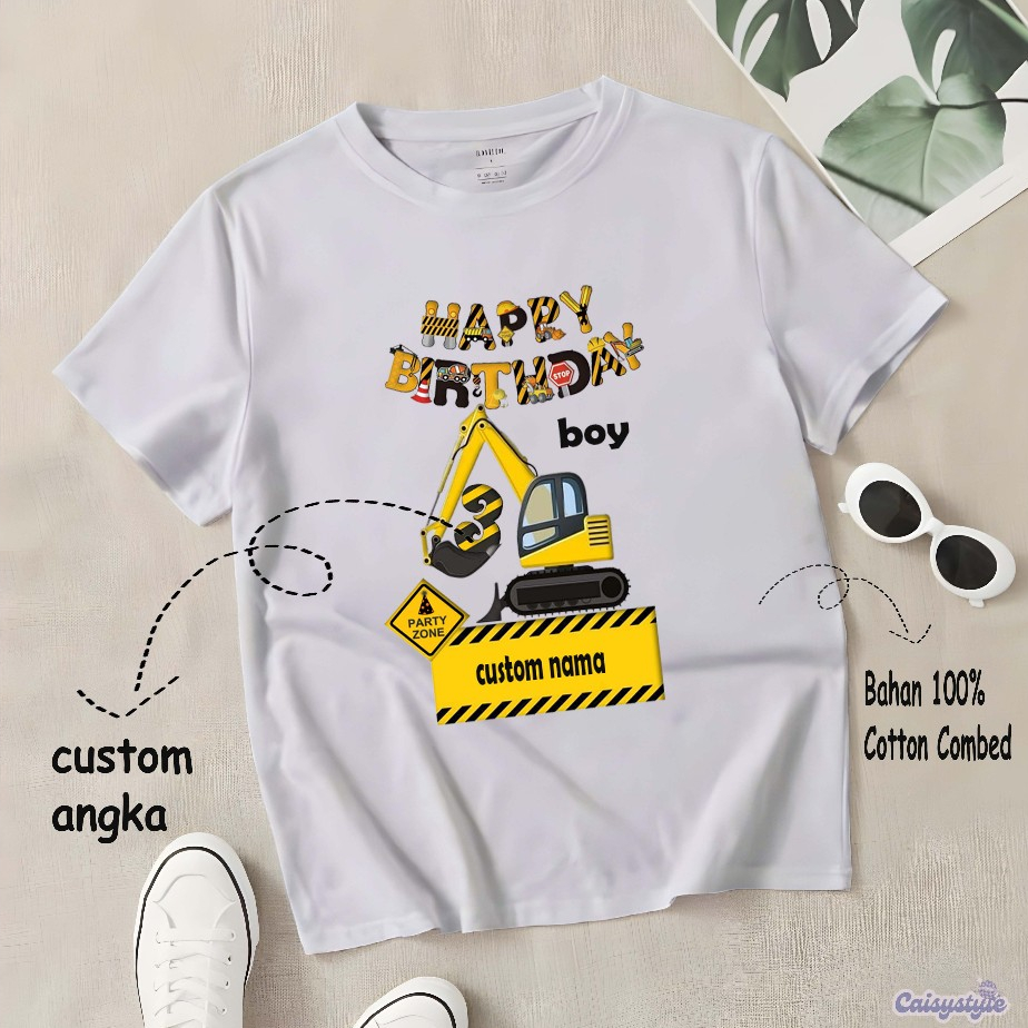 Baju Kaos Ultah Anak Laki - Laki Contruction Bahan Premium