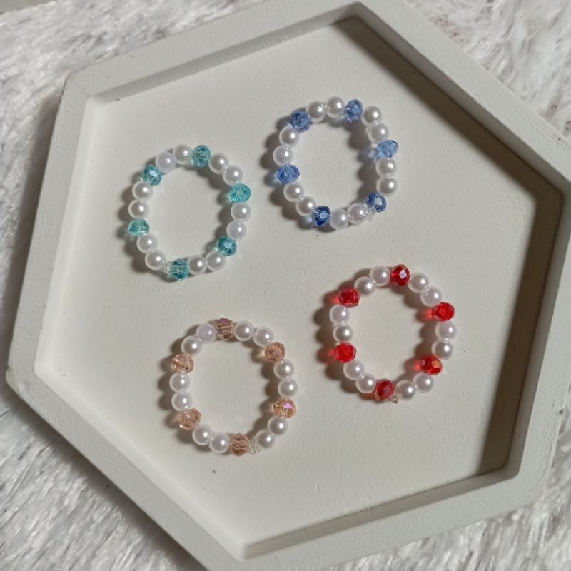 Cincin Mutiara Swarovski Elastis | Beaded Ring | Korean Beaded Ring | Cincin Mutiara Handmade Warna 