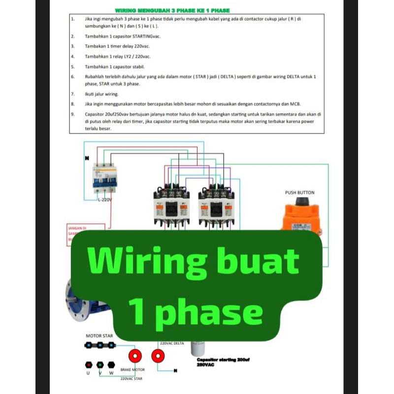wiring rangkai contactor 3 phase ke 1 phase