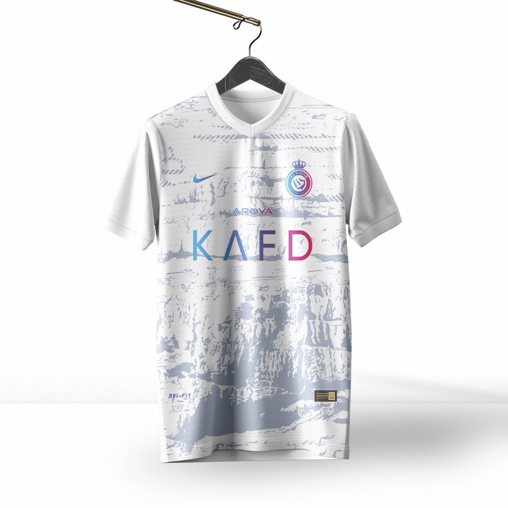 Jersey Bola Al Nassr Putih Terbaru / Kaos Bola Al Nassr / Baju olahraga Futsal Al Nassr kerah V