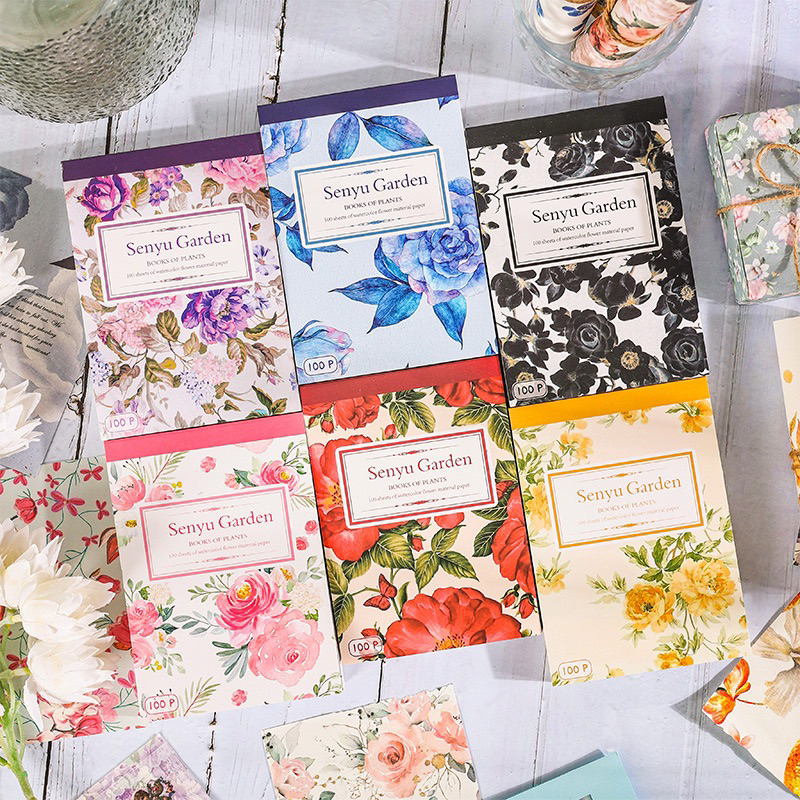 

[B594] 100lembar Senyu Garden Notebook Bahan Notebook Kreatif Retro Bunga Stiker Anak Notebook 100 Lembar