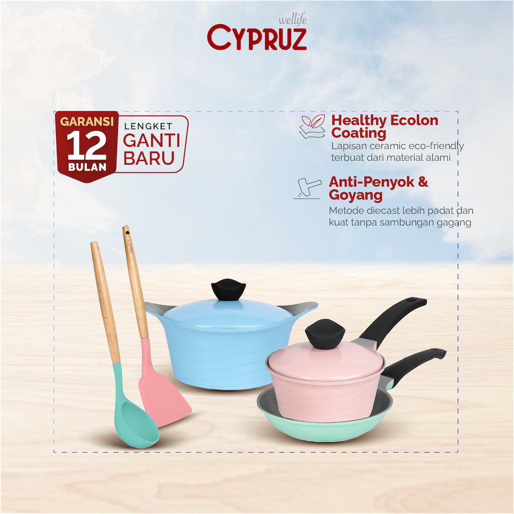 Cypruz Cookware Set Anti Lengket Pink Ceramic Diecast 5 Pcs