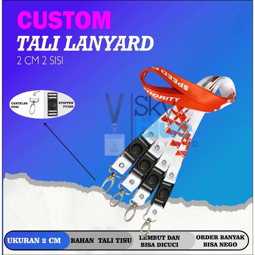 

CETAK LANYARD CUSTOM CANTELAN OVAL 2 CM 2 SISI/TALI ID CARD