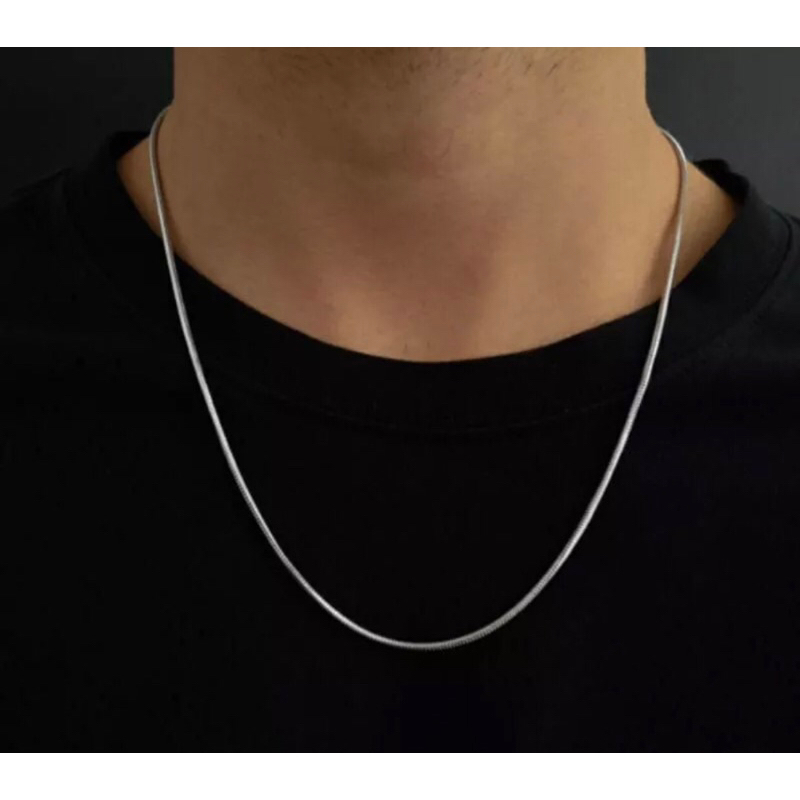 Kalung Pria Titanium Asli Silver Anti Karat Emas Putih Perak Keren Cowok Cewek Wanita