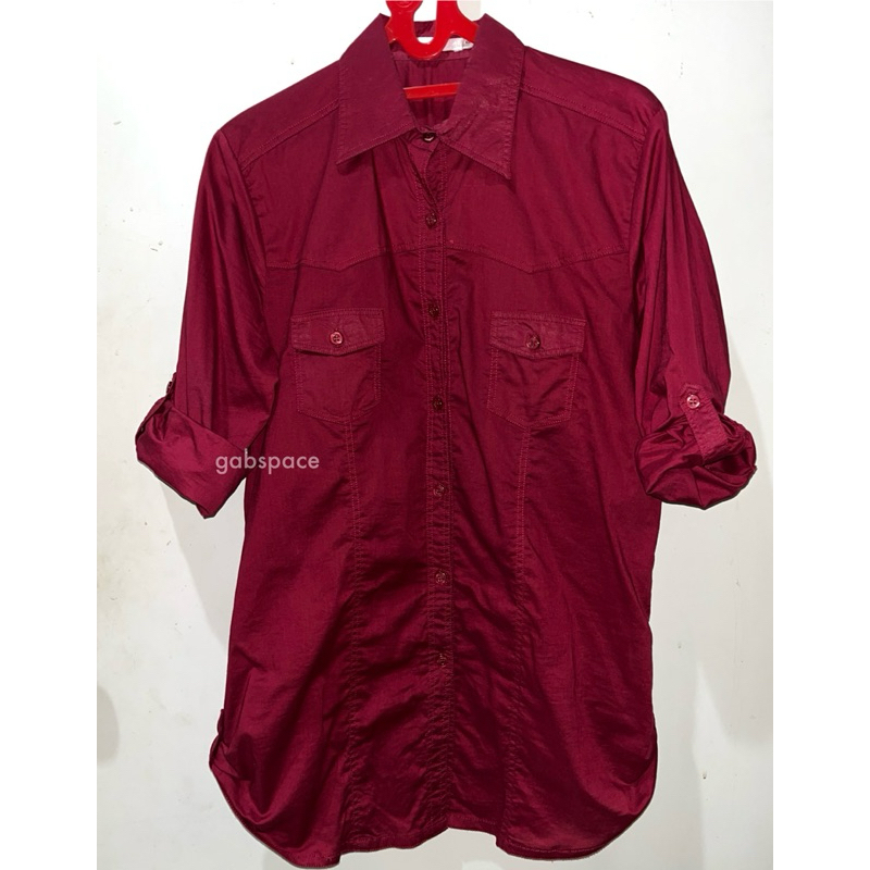 [PRELOVED] Kemeja Wanita Rodeo Merah Lengan Panjang XXL & 3h Maroon Polos XL | Baju Atasan Top Blous