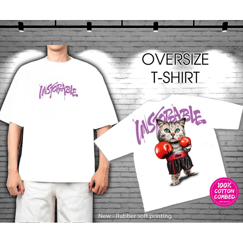 KAOS TSHIRT PRIA OVERSIZE LD 120CM PUTIH KUCING BOXING