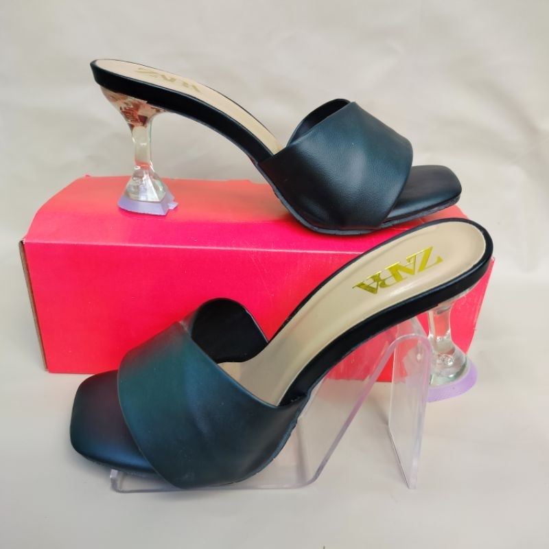 Sepatu Sendal wanita ZARA Hak kaca 7cm Stiletto selempang termurahh