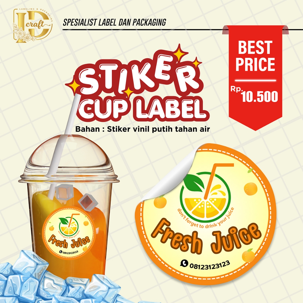 

STIKER LABEL CUP/BOTOL MINUMAN VINIL PUTIH TAHAN AIR