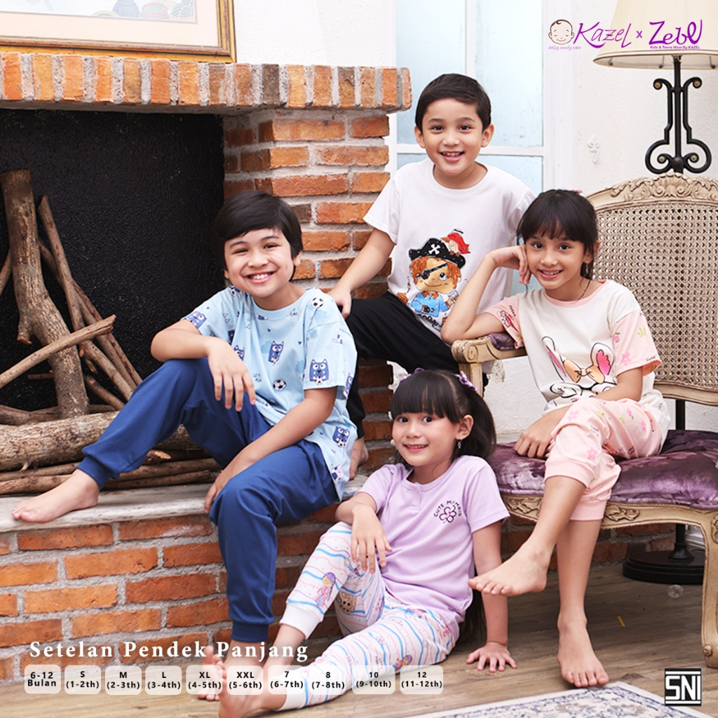 KAZEL Zebe Setelan Pendek Panjang Unisex (1 Stel)- kazel setelan pendek panjang- kazel