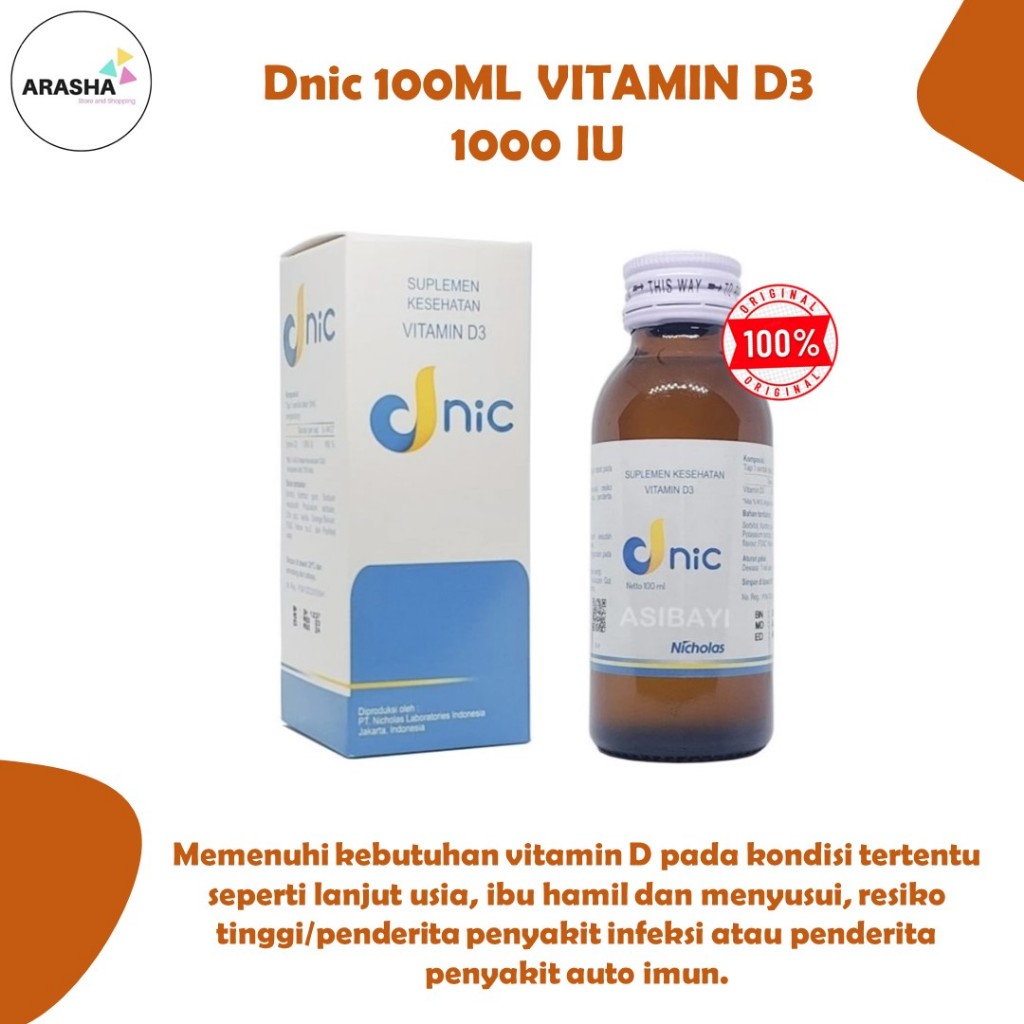 Dnic 100ml Sirup Suplemen Vitamin D3 1000 IU Cair - Vitamin D anak Vitamin D ibu hamil ibu menyusui