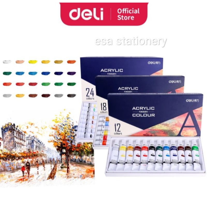 

Deli Acrylic Colour Deli cat akrilik 12/24warna, cepat kering dan halus