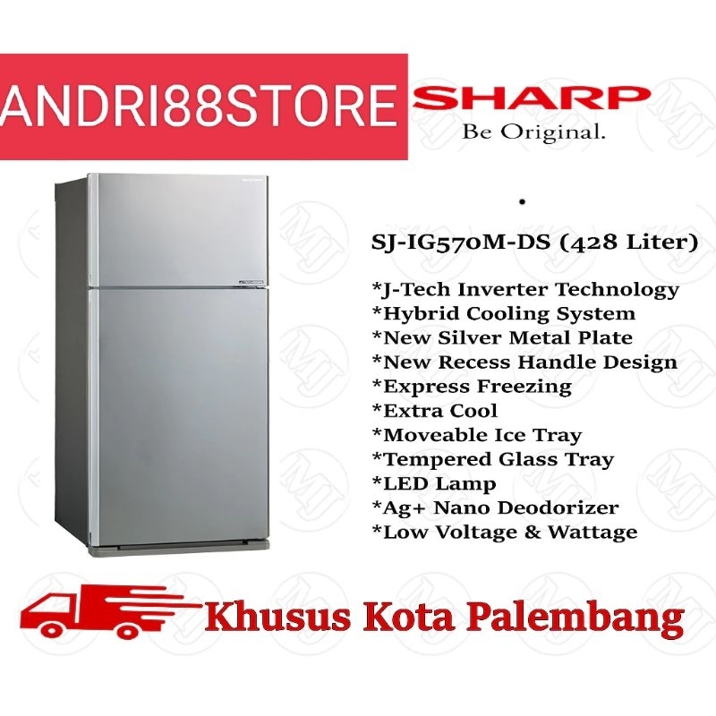 KULKAS SHARP 2 PINTU SJ-IG570 M DS SILVER INVERTER