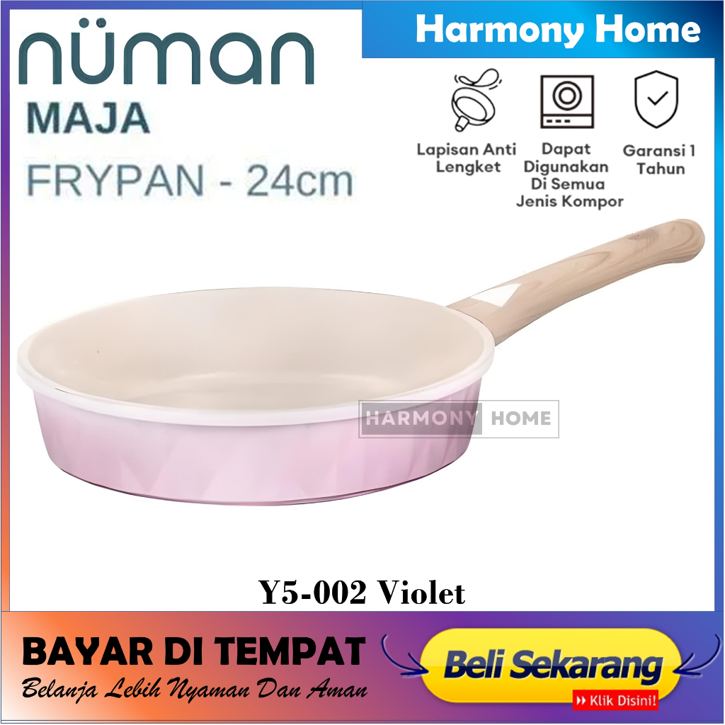 NUMAN Y5-002 Violet Frying Pan Ceramic Penggorengan Fry Pan 24 Cm Marbel Granit Bisa Kompor Induksi 