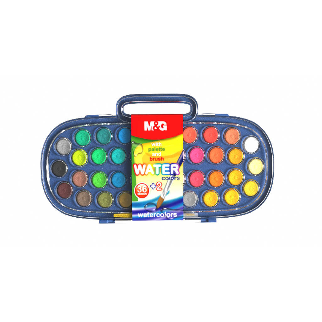 

M&G Solid Water Color Paint 30mm with brush Cat cair 36 + 2 warna