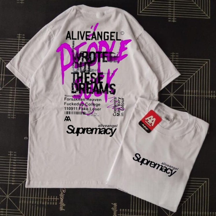 Kaos Distro Streetwear / T-shirt Pria & Wanita / Supermacy / White / Baju Clothing Putih Unisex / Gr