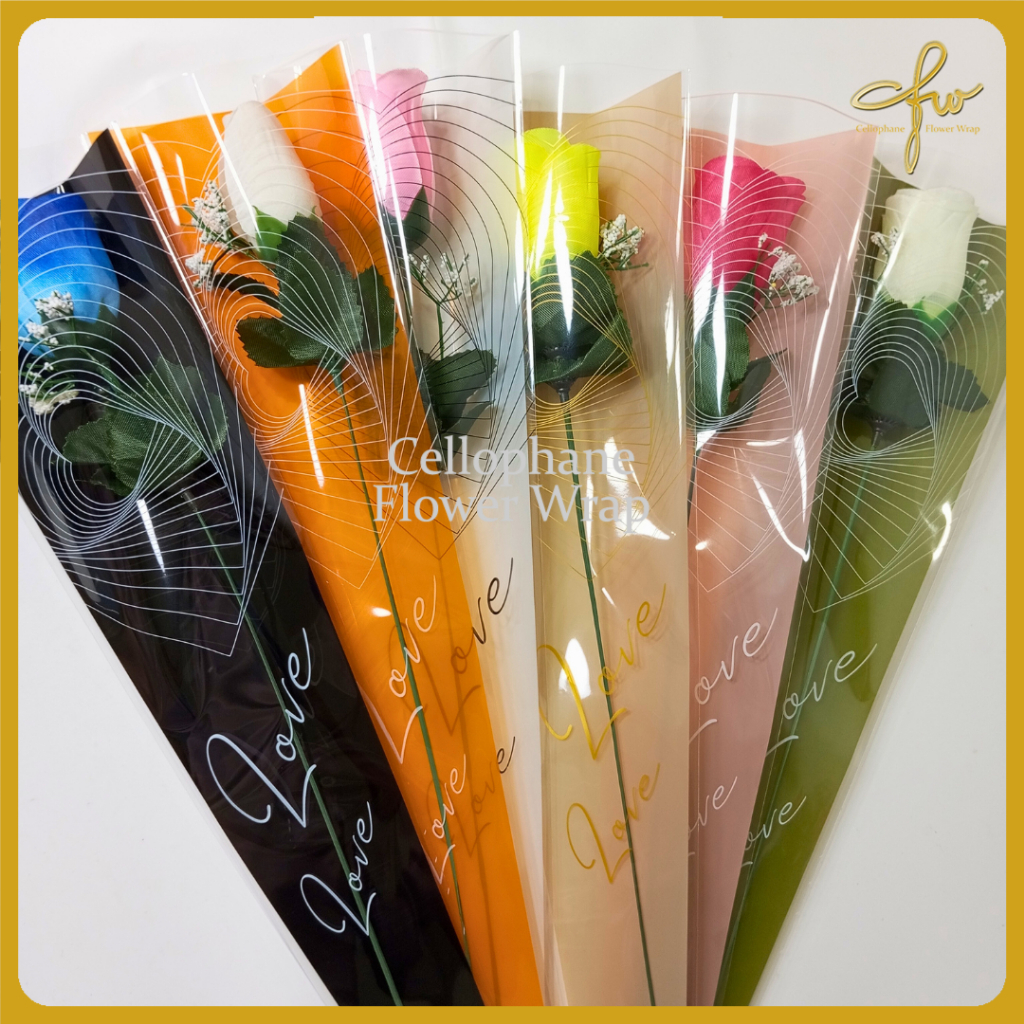 

(50 LEMBAR ) Plastik Single Flower LOVE / Single Rose / Wrapping Rose