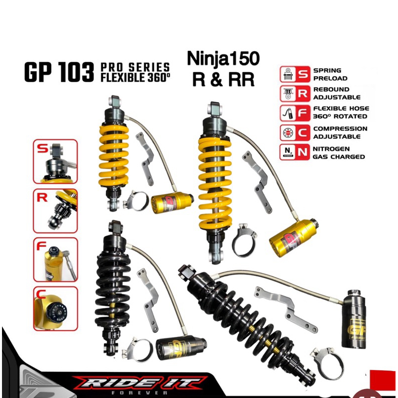 Shock Ride It GP 103 Pro Series Ninja150 R 315mm Ninja150 RR Sonic 125 265mm Flexible 360 Derajat Ye