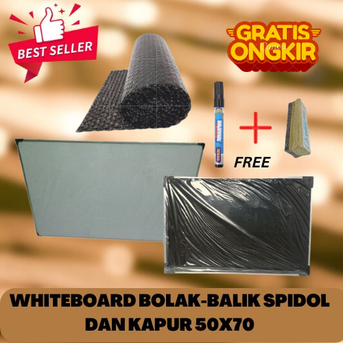 

PAPAN TULIS/ WHITE BOARD DUA SISI SPIDOL & KAPUR 50 X 70 cm FREE SPIDOL, PENGHAPUS & KAPUR BUBBLE