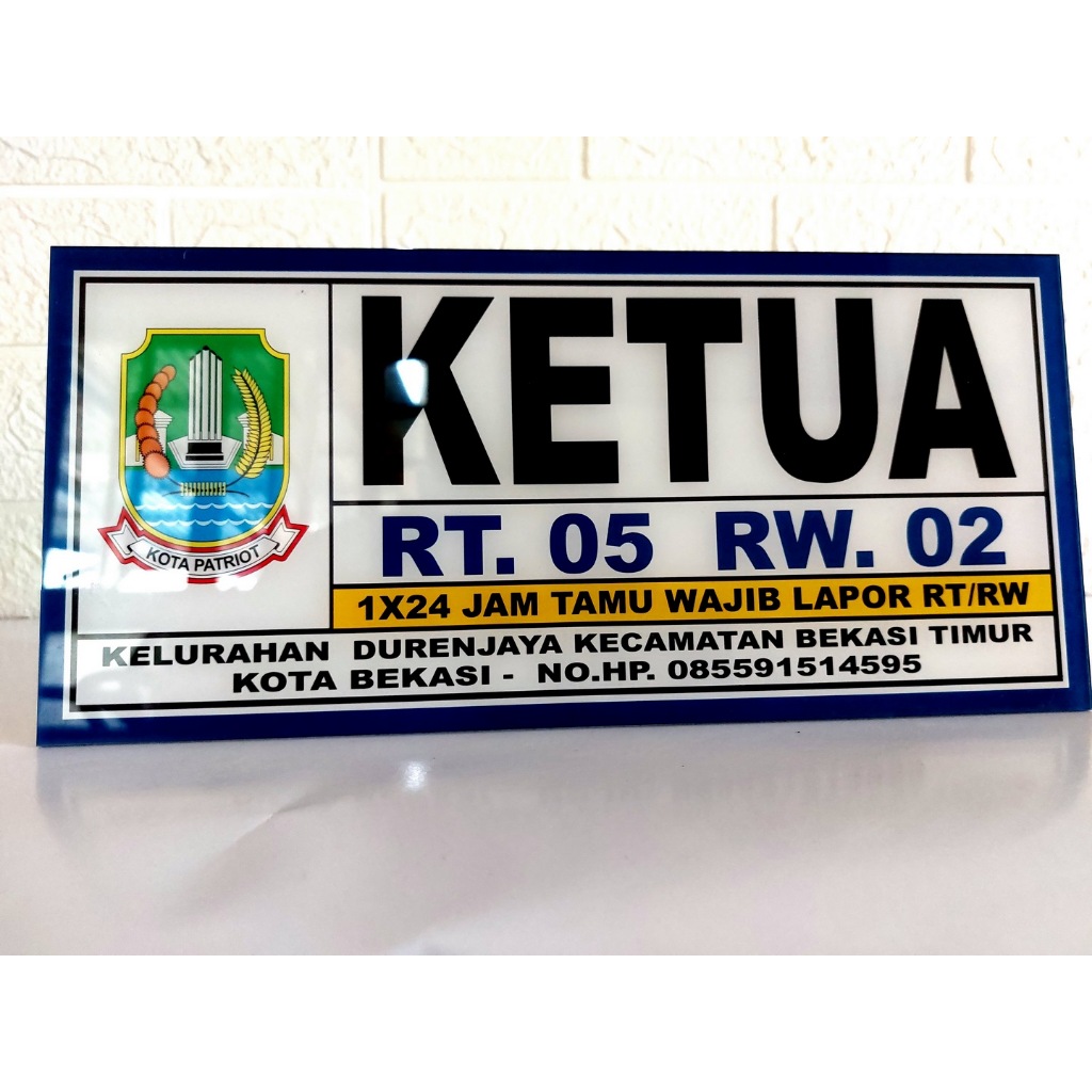 papan ketua RT / RW kelurahan bahan akrilik tebal (orderan khusus)