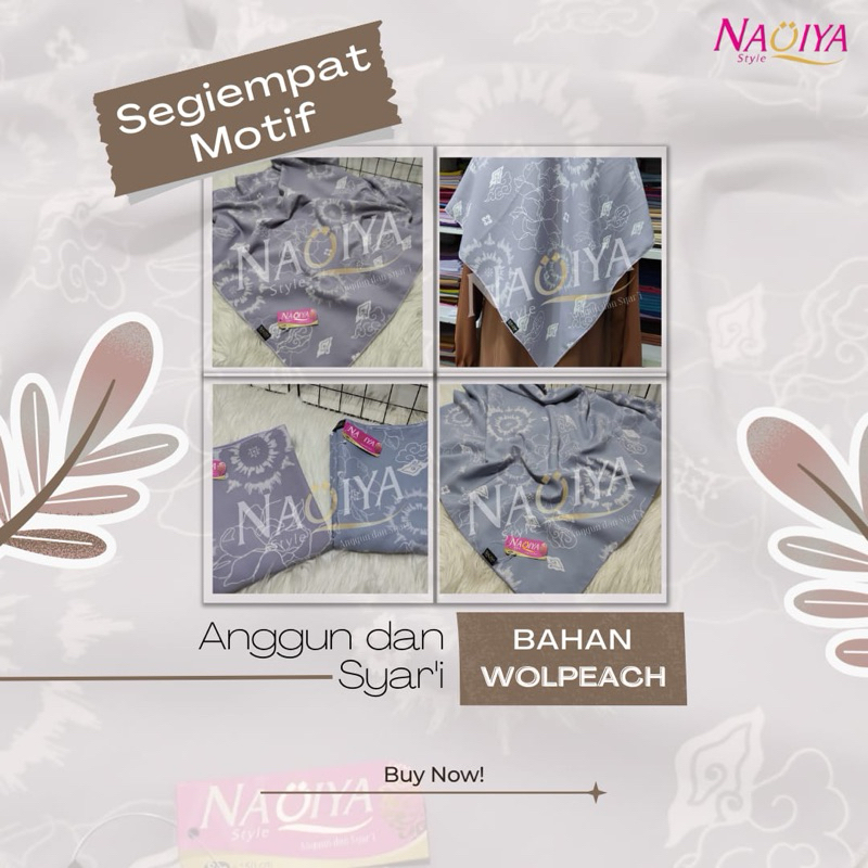 Jilbab Naqiya Segiempat Motif Bahan Wolpeach