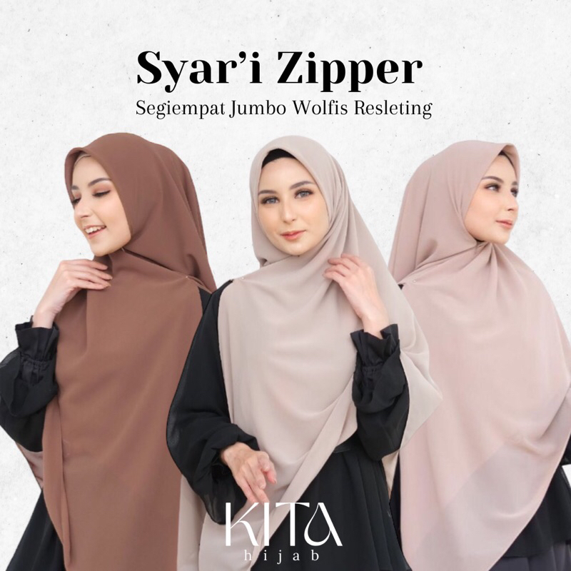 𝐊𝐈𝐓𝐀 - Segiempat Jumbo Instan Zipper | Hijab Resleting Jepang Jumbo Syari