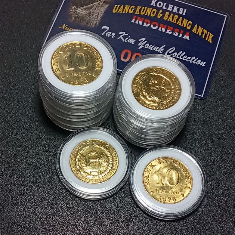 Koleksi koin 10 Rupiah Tabanas Kuning Tahun 1974 Original Masih Gress Lustre