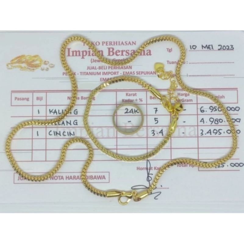 Terbaru dan terlaris Perhiasan Set Milano Kalung 7gramGelang 5gramFree cincin gold 34gram NotaSurat 