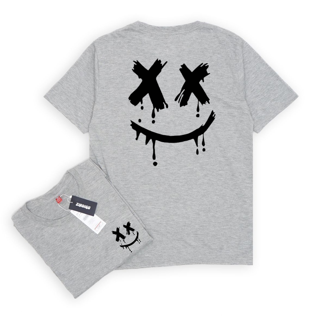 Zirdigo Kaos Distro Smile XX Black debe Lengan Pendek Print Quality Baju Pria-Misty