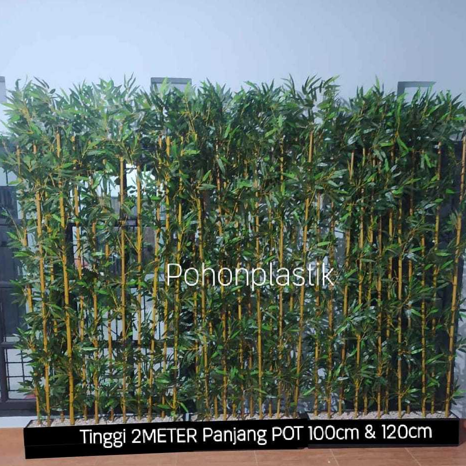Bambu Partisi Tinggi 2 Meter Artificial panjang POT 100cm & 120cm / Tanaman Hias Tirai Bambu / Penye