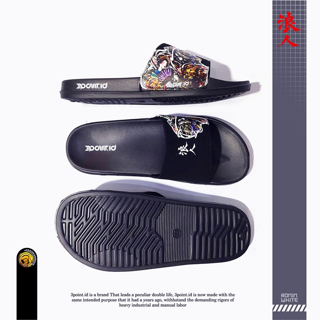 Sandal Slop Pria RONIN WHITE / Sandal Pria Distro / Sandal Slide  Pria Kekinian
