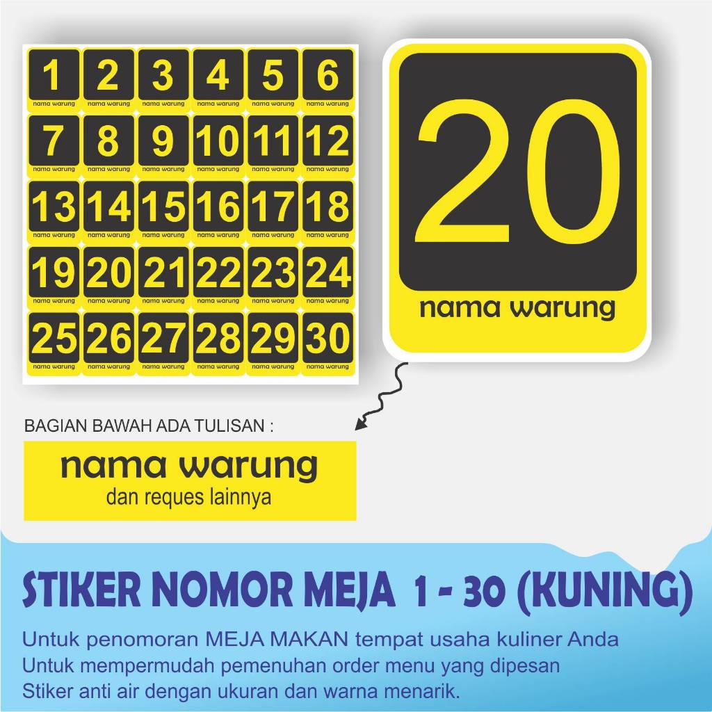 

STIKER NOMOR MEJA KULINER 1 - 30 (KUNING)