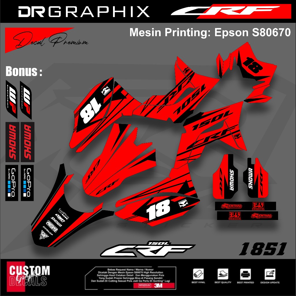 stiker decal crf 150 l full body costum design decal crf 150 l hologram aksesoris supermoto motor su