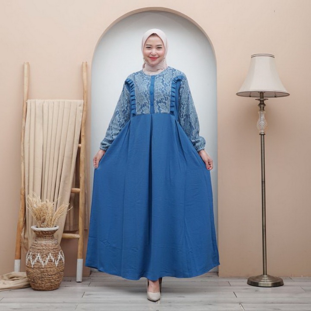 Gamis Rendra Brokat Kombinasi Crinkle Airflow / Gamis bahan Crinkle Mix Brokat / Gamis Crinkle Model